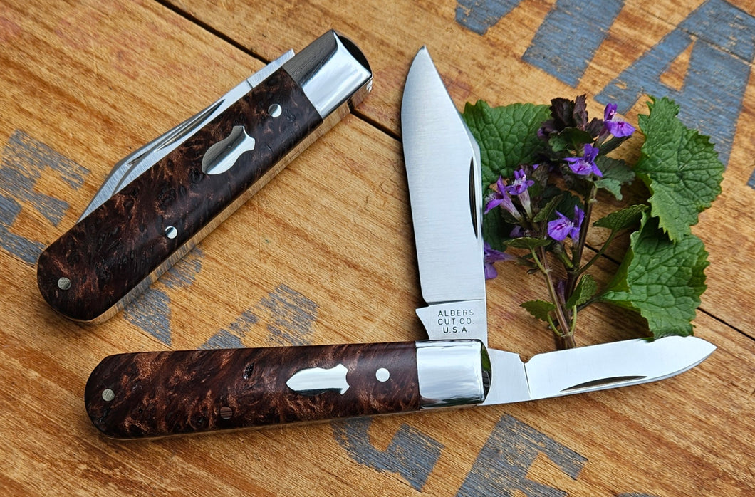 California Redwood Burl 2 Blade Jack Knife