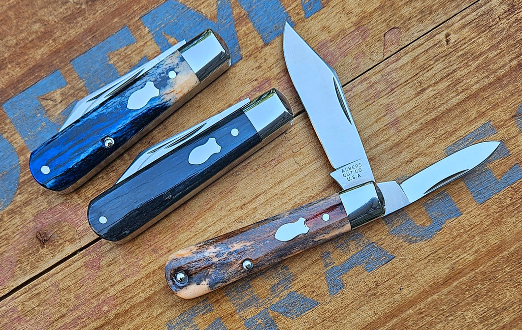 Dyed Wildebeest Bone 2 Blade Jack Knife